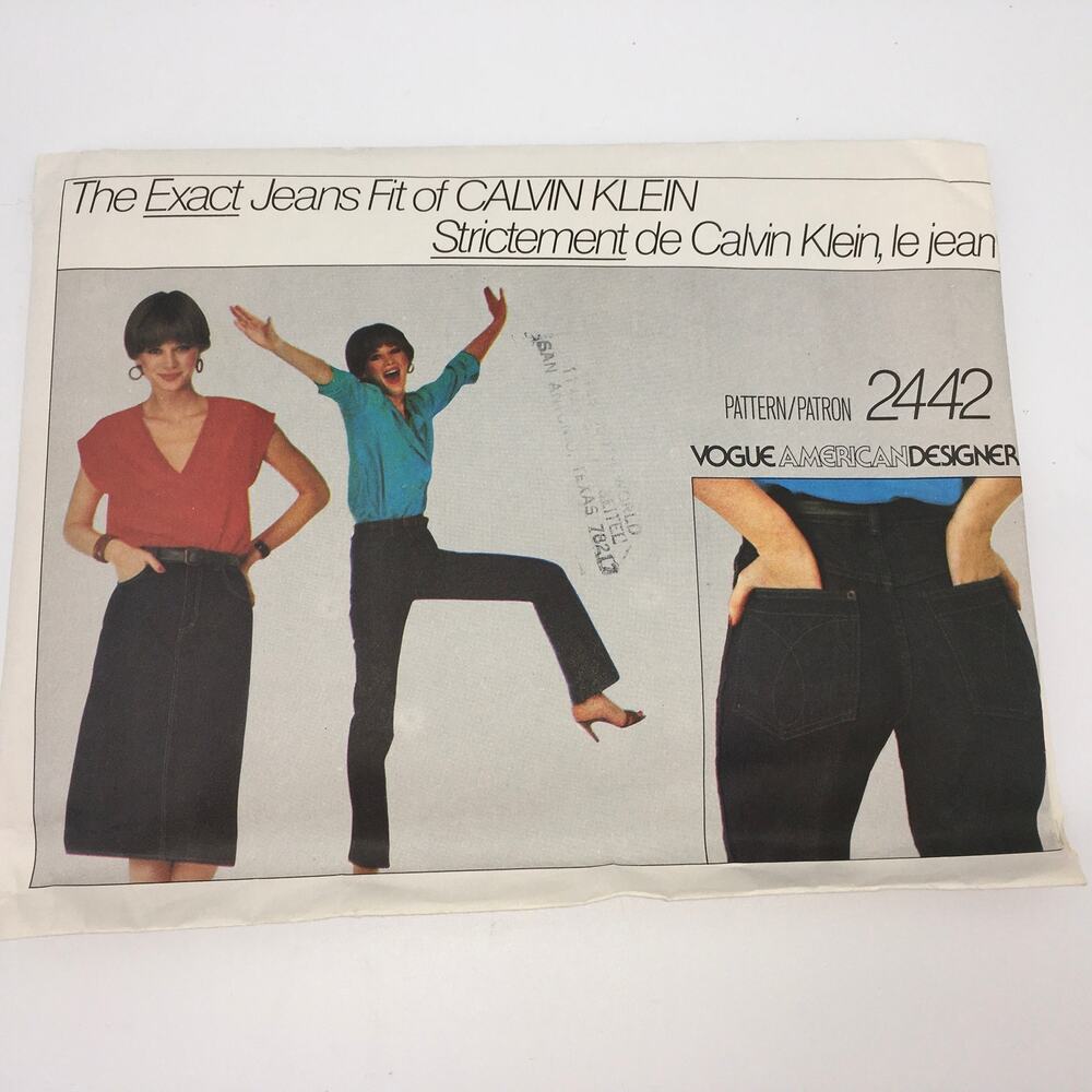 Vogue Sewing Pattern 2442 Calvin Klein Exact Fit Jeans Denim Skirt 12 VTG